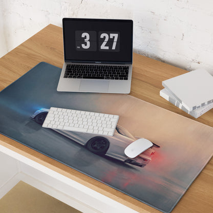 Nissan Skyline Inspired Pearl White R34 GT-R Rear Desk Mat – Low-Friction Cloth Setup Mousepad