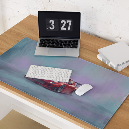 Rectangular soft-textured non-slip mousepad with teal purple gradient and detailed red mazda rx-7 sports car design