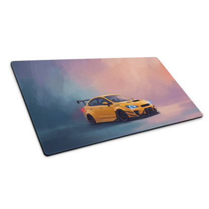 Subaru WRX STI Inspired Sunrise Yellow Widebody Desk Mat – High-Precision XL Gaming Mousepad