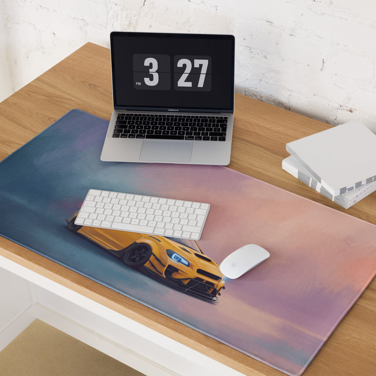 Subaru WRX STI Inspired Sunrise Yellow Widebody Desk Mat – High-Precision XL Gaming Mousepad