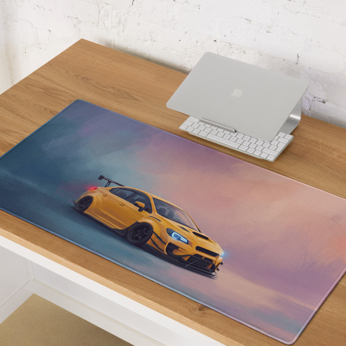 Subaru WRX STI Inspired Sunrise Yellow Widebody Desk Mat – High-Precision XL Gaming Mousepad