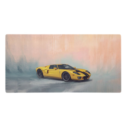 Yellow ford gt inspired speed heritage desk mat with black racing stripes high precision xl gaming mousepad