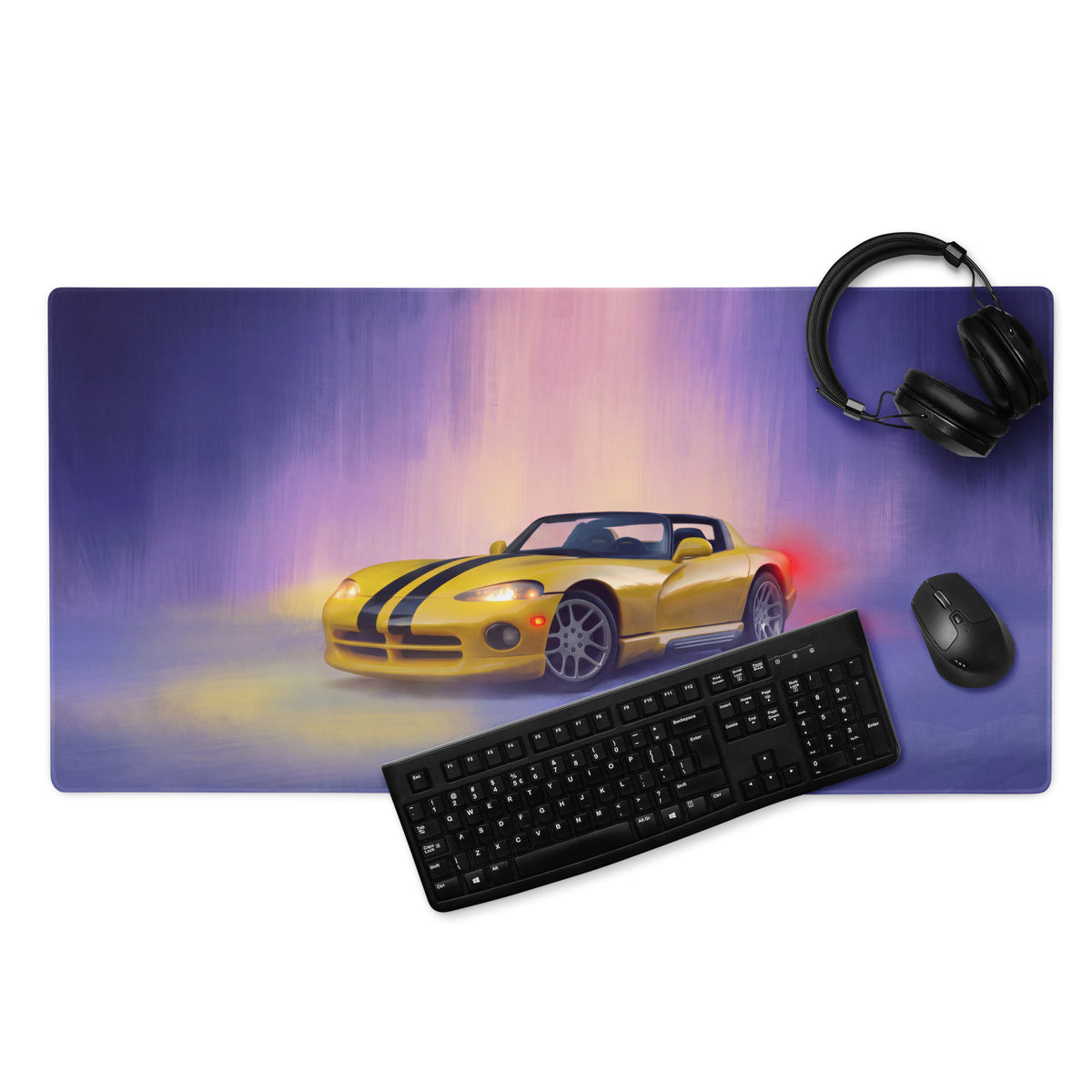 Dodge Viper Inspired Racing Yellow RT Desk Pad – Ultra-Glide Stitched Edge Gaming Mouse Mat