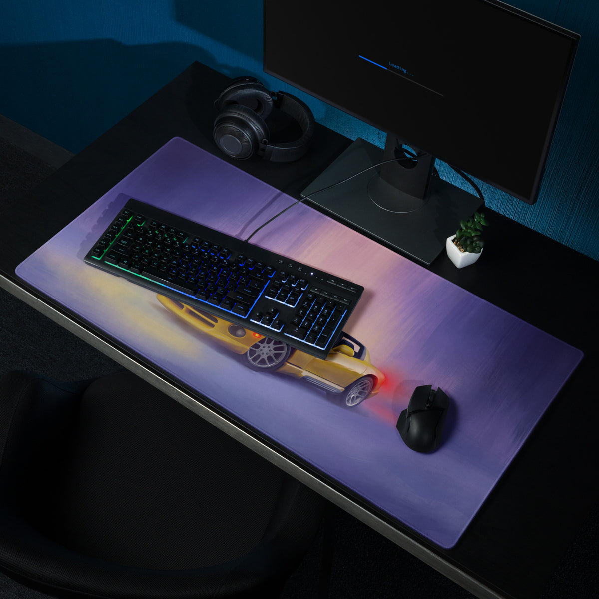 Dodge Viper Inspired Racing Yellow RT Desk Pad – Ultra-Glide Stitched Edge Gaming Mouse Mat