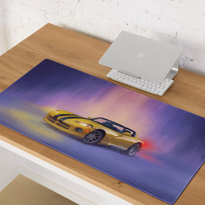 Dodge Viper Inspired Racing Yellow RT Desk Pad – Ultra-Glide Stitched Edge Gaming Mouse Mat
