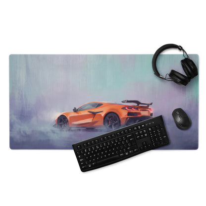 Chevrolet Corvette C8 Inspired Amplify Orange Desk Mat – Low-Friction Cloth Setup Mousepad
