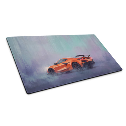 Chevrolet Corvette C8 Inspired Amplify Orange Desk Mat – Low-Friction Cloth Setup Mousepad