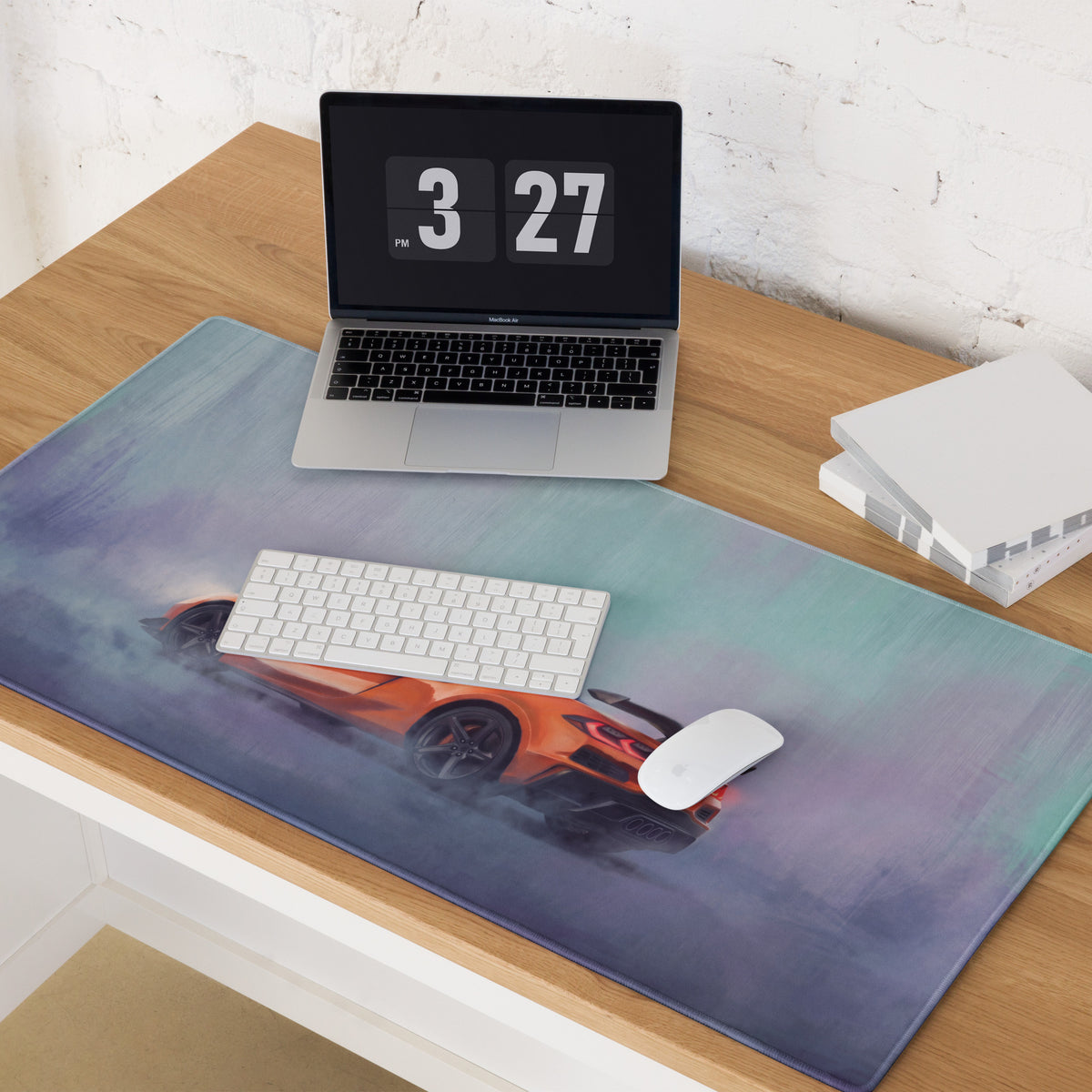 Chevrolet Corvette C8 Inspired Amplify Orange Desk Mat – Low-Friction Cloth Setup Mousepad