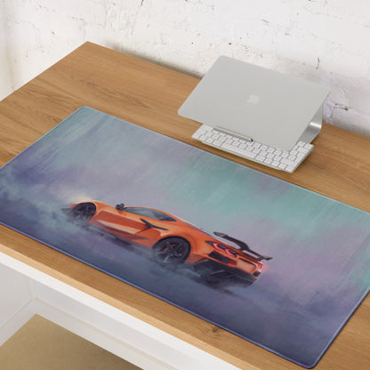 Chevrolet Corvette C8 Inspired Amplify Orange Desk Mat – Low-Friction Cloth Setup Mousepad