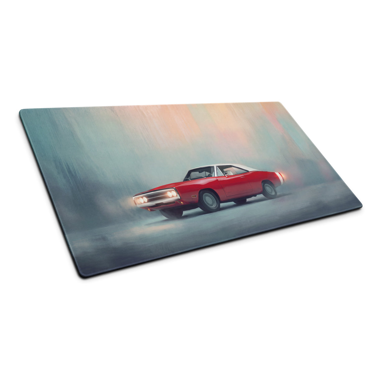 Dodge Charger Inspired Classic Crimson White Desk Pad – Ultra-Glide Stitched Edge Gaming Mouse Mat