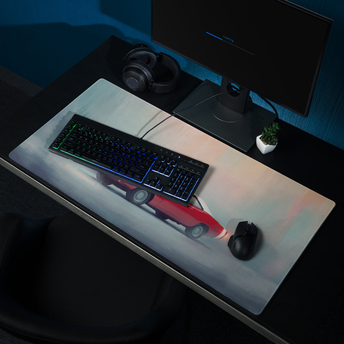Dodge Charger Inspired Classic Crimson White Desk Pad – Ultra-Glide Stitched Edge Gaming Mouse Mat