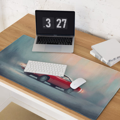 Dodge Charger Inspired Classic Crimson White Desk Pad – Ultra-Glide Stitched Edge Gaming Mouse Mat