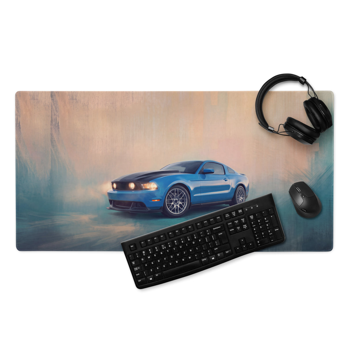 Ford Mustang Inspired Grabber Blue Boss Desk Mat – Low-Friction Cloth Setup Mousepad