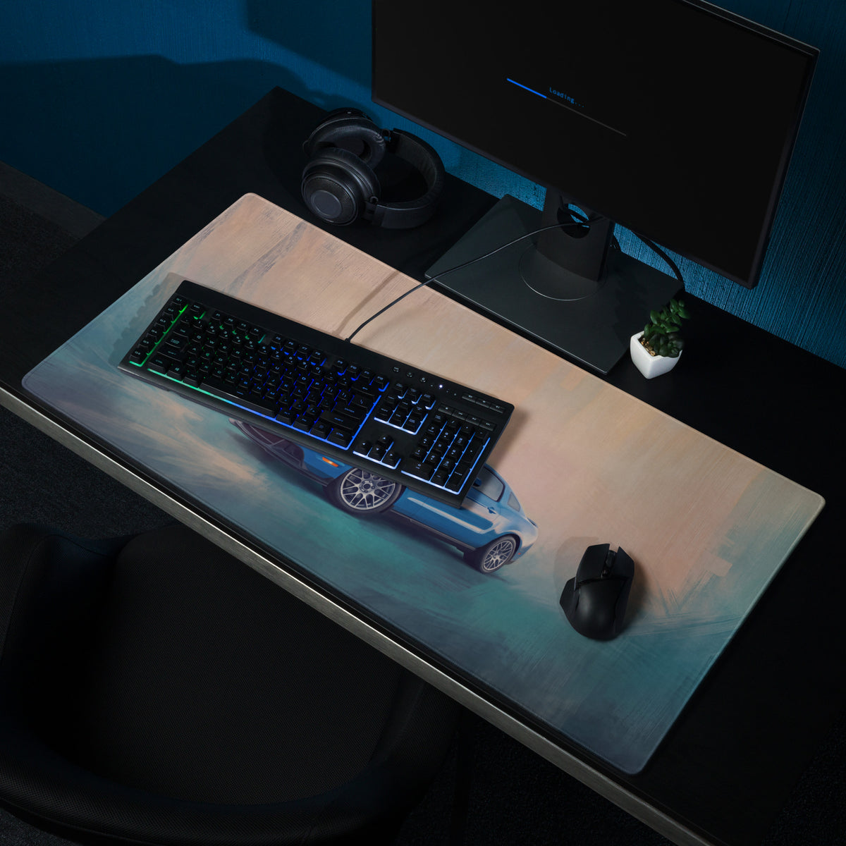 Ford Mustang Inspired Grabber Blue Boss Desk Mat – Low-Friction Cloth Setup Mousepad