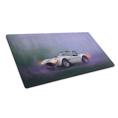 Shelby cobra inspired pearl white heritage extended non-slip desk pad with vibrant white classic sports car design