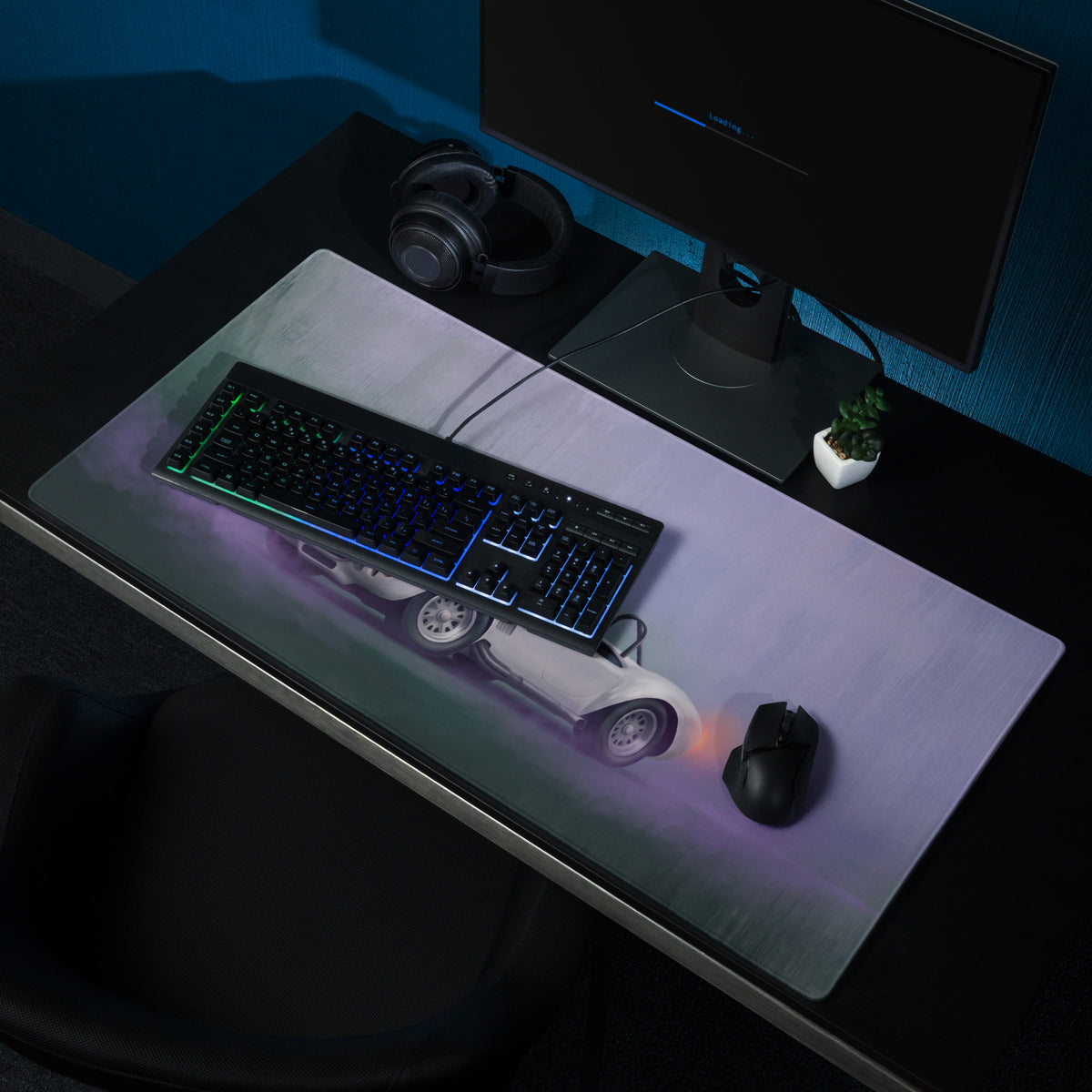 Shelby cobra inspired pearl white heritage desk pad with glossy finish and vibrant rgb lighting accents for gaming