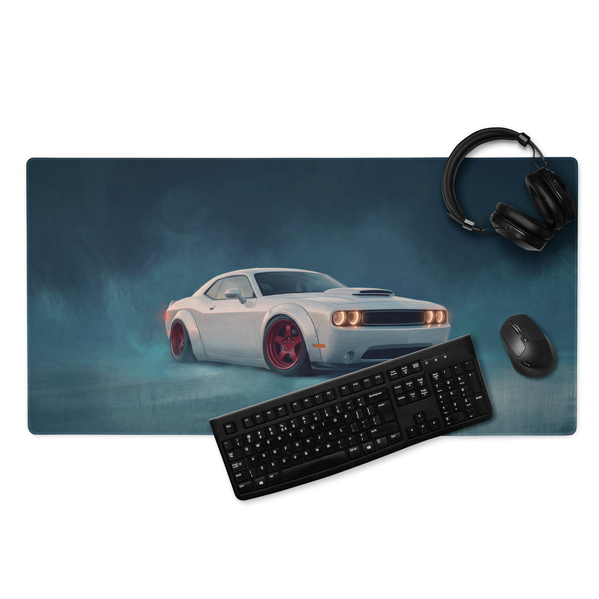 Dodge Challenger Inspired White Knuckle Red Rim Desk Mat – High-Precision XL Gaming Mousepad