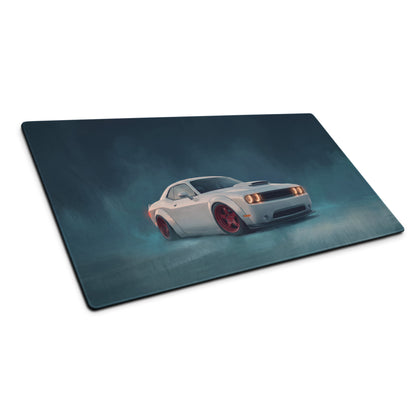 Dodge Challenger Inspired White Knuckle Red Rim Desk Mat – High-Precision XL Gaming Mousepad