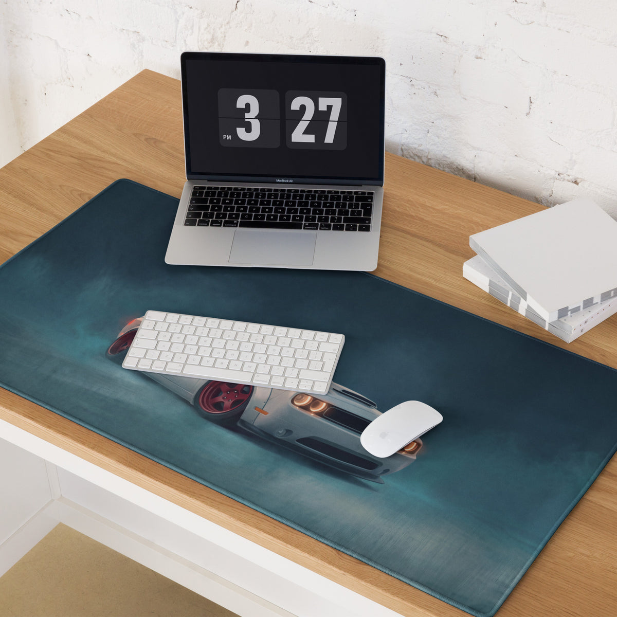 Dodge Challenger Inspired White Knuckle Red Rim Desk Mat – High-Precision XL Gaming Mousepad