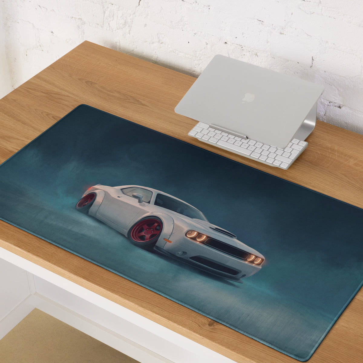 Dodge Challenger Inspired White Knuckle Red Rim Desk Mat – High-Precision XL Gaming Mousepad