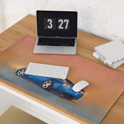 Chevrolet Corvette C6 Inspired Le Mans Blue Desk Mat – Low-Friction Cloth Setup Mousepad