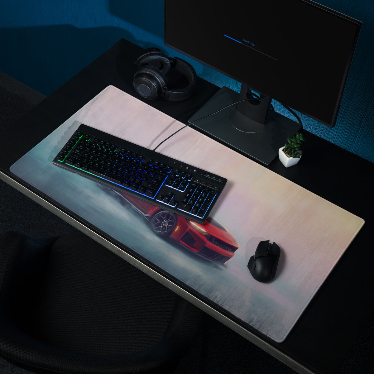 Ford Mustang Inspired Race Red Dark Horse Desk Pad – Extended Non-Slip PC Mouse Mat