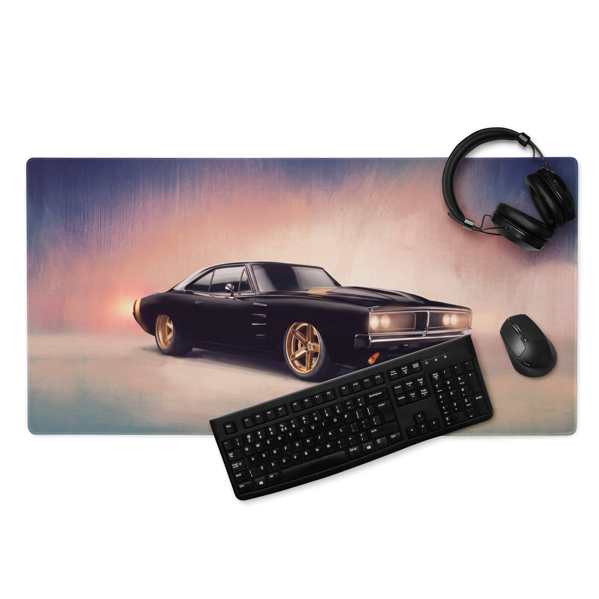 Dodge Charger Inspired Midnight Gold Restomod Desk Mat – High-Precision XL Gaming Mousepad