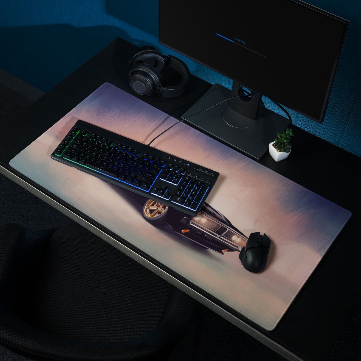 Dodge Charger Inspired Midnight Gold Restomod Desk Mat – High-Precision XL Gaming Mousepad