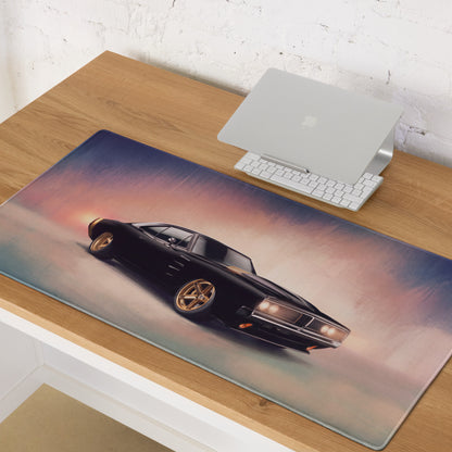 Dodge Charger Inspired Midnight Gold Restomod Desk Mat – High-Precision XL Gaming Mousepad
