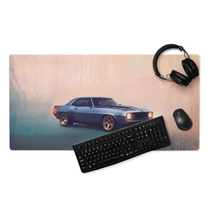 Chevrolet Camaro Inspired Steel Blue Restomod Desk Mat – Low-Friction Cloth Setup Mousepad