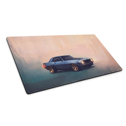Chevrolet Camaro Inspired Steel Blue Restomod Desk Mat – Low-Friction Cloth Setup Mousepad