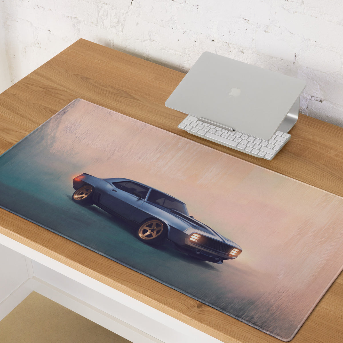 Chevrolet Camaro Inspired Steel Blue Restomod Desk Mat – Low-Friction Cloth Setup Mousepad