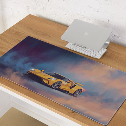 Ford GT Inspired Triple Yellow Aerodynamic Desk Mat – Low-Friction Cloth Setup Mousepad