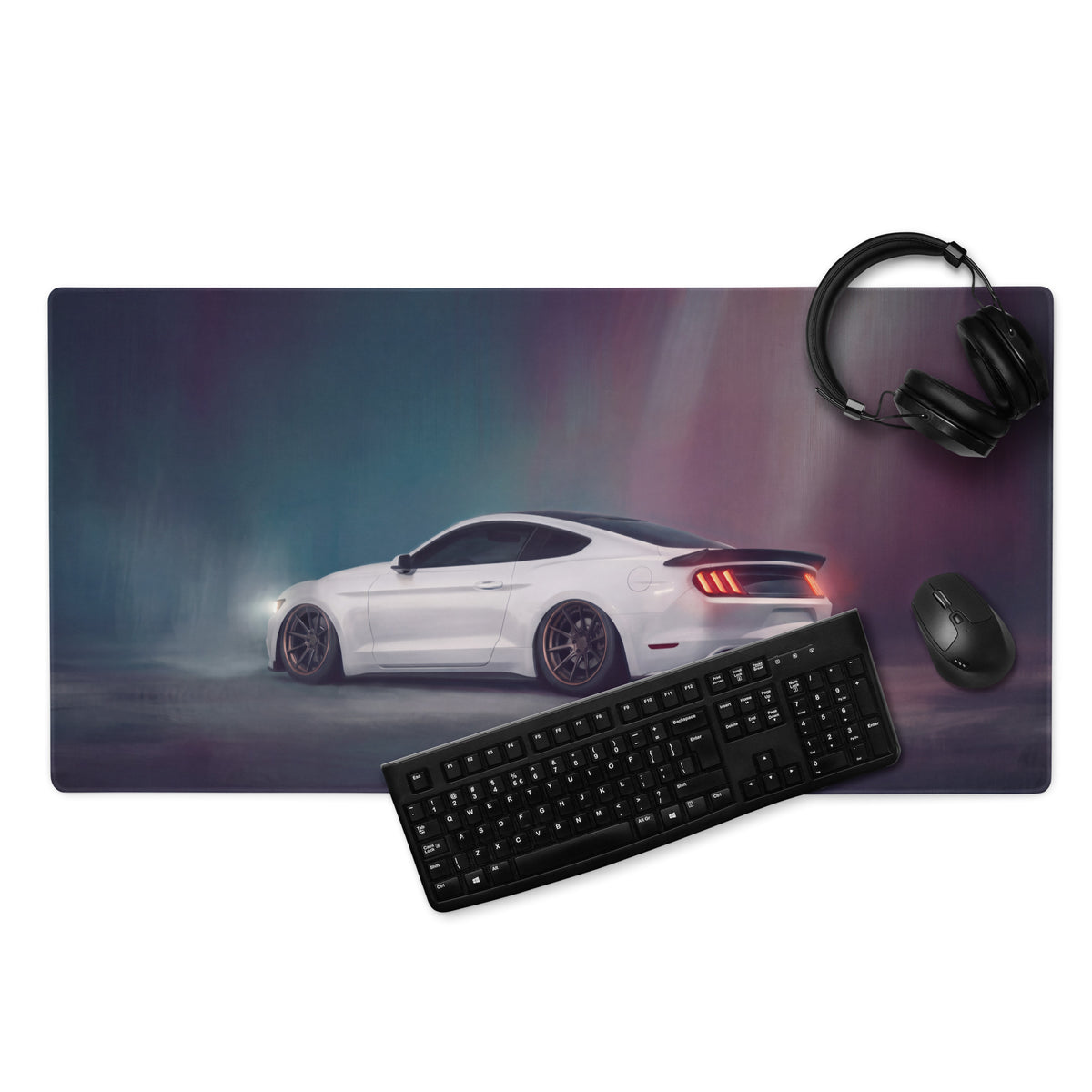 Ford Mustang Inspired Oxford White Stance Desk Pad – Extended Non-Slip PC Mouse Mat