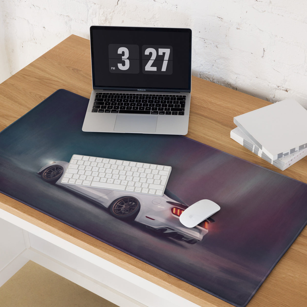 Ford Mustang Inspired Oxford White Stance Desk Pad – Extended Non-Slip PC Mouse Mat