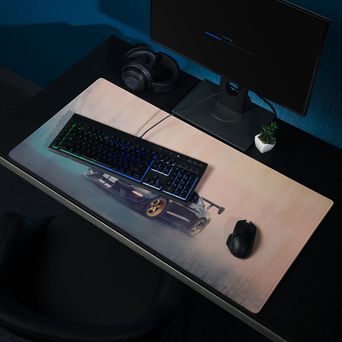 Ford Mustang Inspired Shadow Black Gold Rim Desk Mat – High-Precision XL Gaming Mousepad