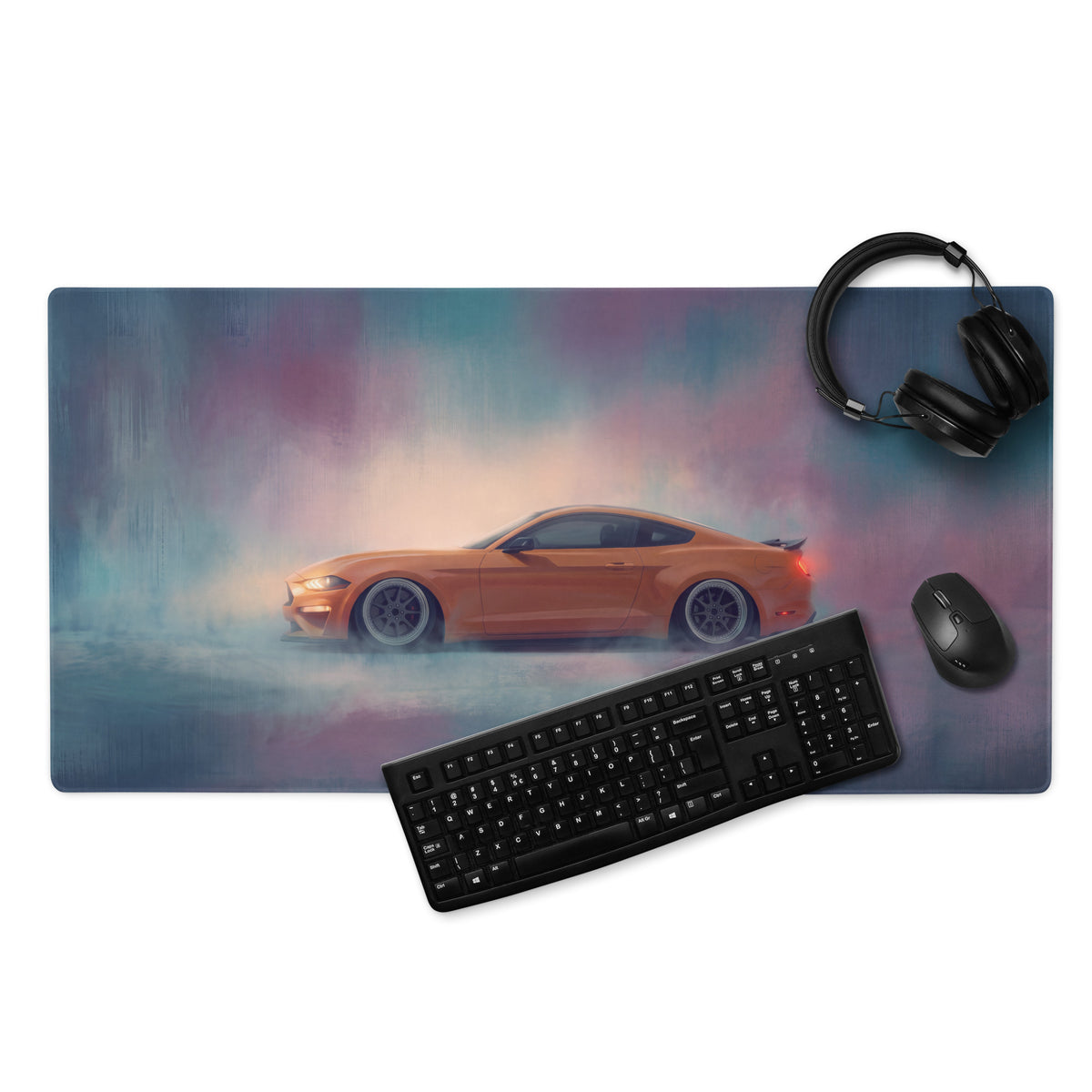 Ford Mustang Inspired Twister Orange Profile Desk Pad – Ultra-Glide Stitched Edge Gaming Mouse Mat