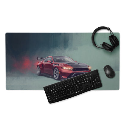 Ford Mustang Inspired Rapid Red GTD Carbon Desk Mat – Low-Friction Cloth Setup Mousepad