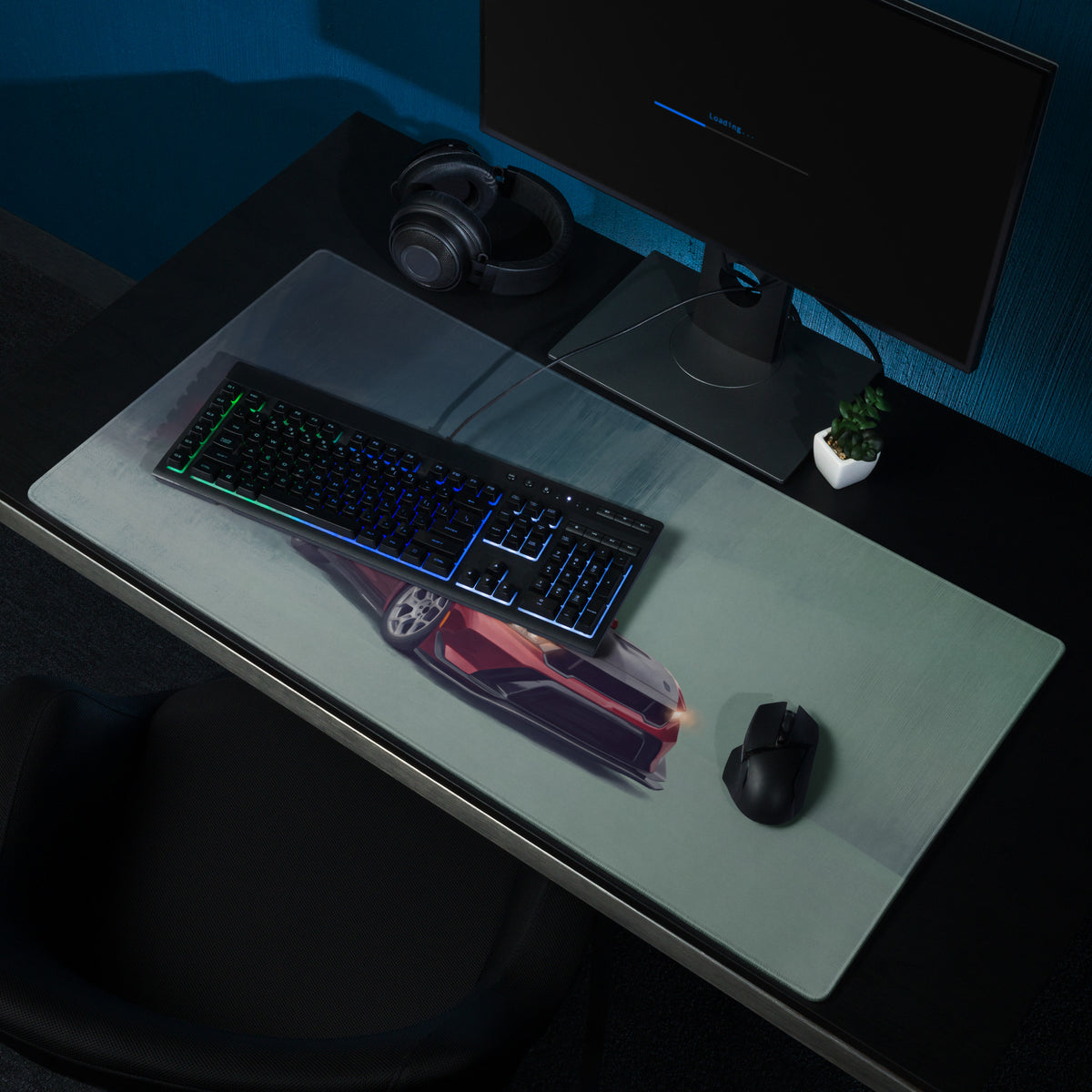 Ford Mustang Inspired Rapid Red GTD Carbon Desk Mat – Low-Friction Cloth Setup Mousepad