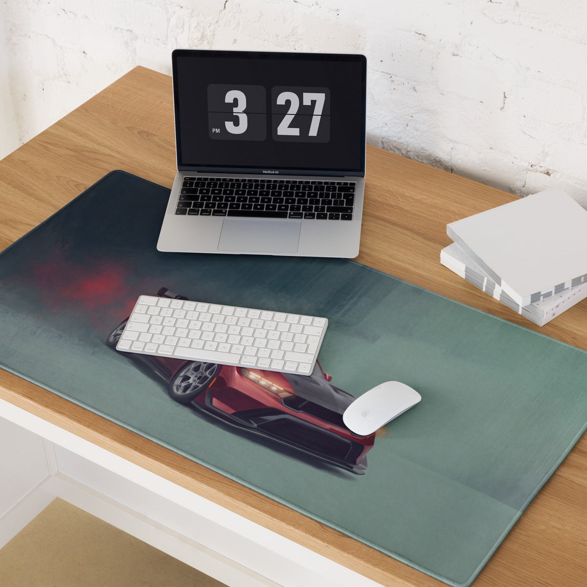 Ford Mustang Inspired Rapid Red GTD Carbon Desk Mat – Low-Friction Cloth Setup Mousepad