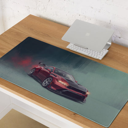 Ford Mustang Inspired Rapid Red GTD Carbon Desk Mat – Low-Friction Cloth Setup Mousepad