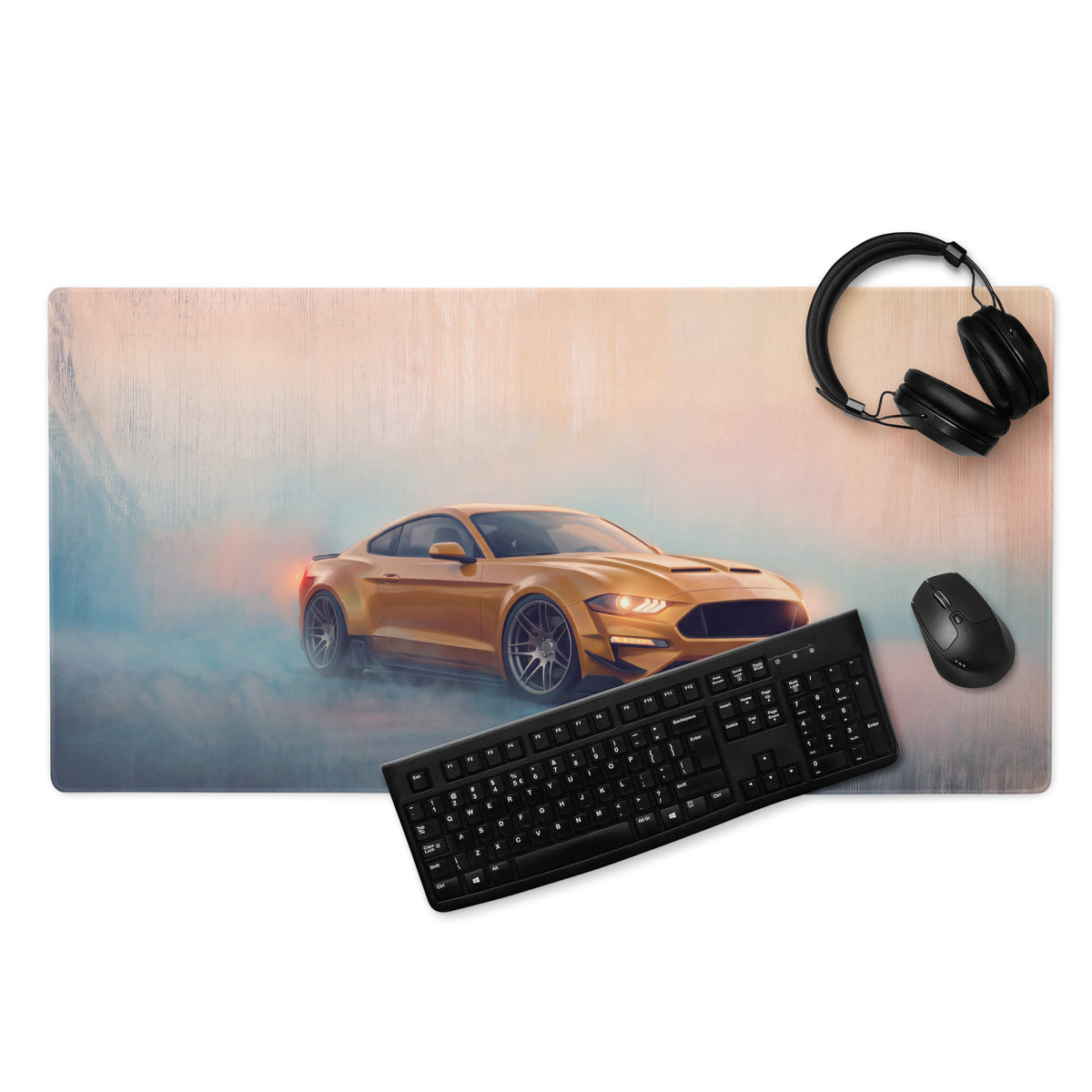 Ford Mustang Inspired Sunset Gold Widebody Desk Pad – Ultra-Glide Stitched Edge Gaming Mouse Mat