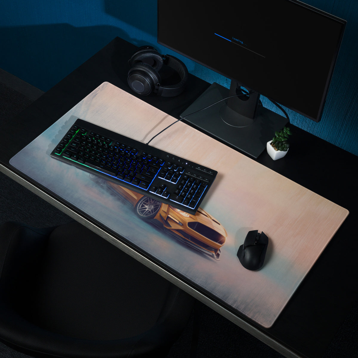 Ford Mustang Inspired Sunset Gold Widebody Desk Pad – Ultra-Glide Stitched Edge Gaming Mouse Mat