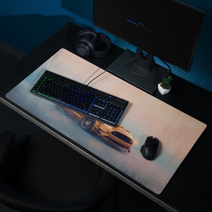 Ford Mustang Inspired Sunset Gold Widebody Desk Pad – Ultra-Glide Stitched Edge Gaming Mouse Mat