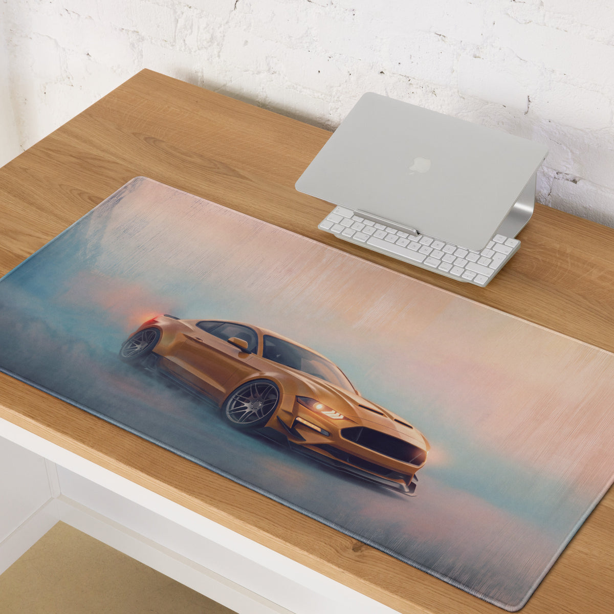 Ford Mustang Inspired Sunset Gold Widebody Desk Pad – Ultra-Glide Stitched Edge Gaming Mouse Mat
