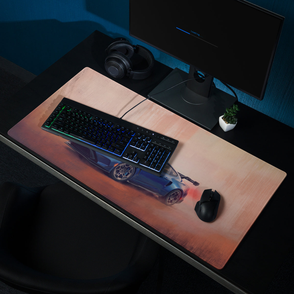 Ford Mustang Inspired Performance Blue GTD Apex Desk Mat – Low-Friction Cloth Setup Mousepad