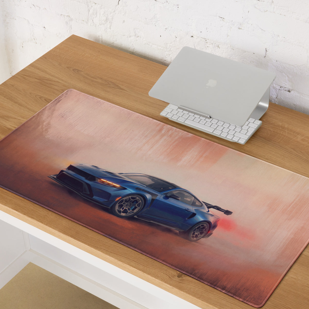 Ford Mustang Inspired Performance Blue GTD Apex Desk Mat – Low-Friction Cloth Setup Mousepad