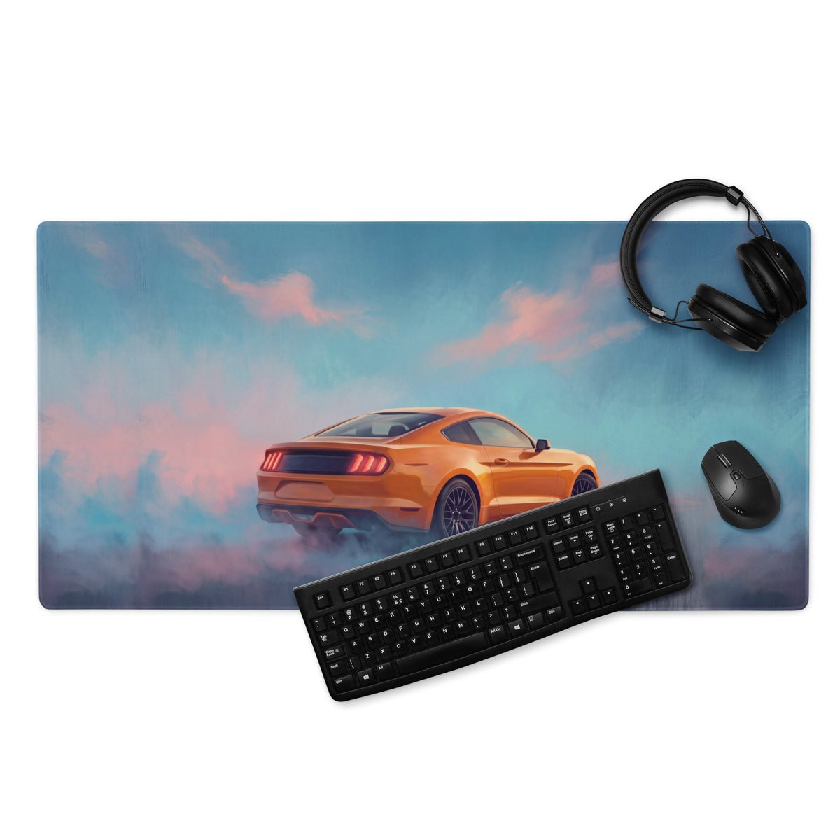 Ford Mustang Inspired Orange Fury Rear Desk Pad – Extended Non-Slip PC Mouse Mat