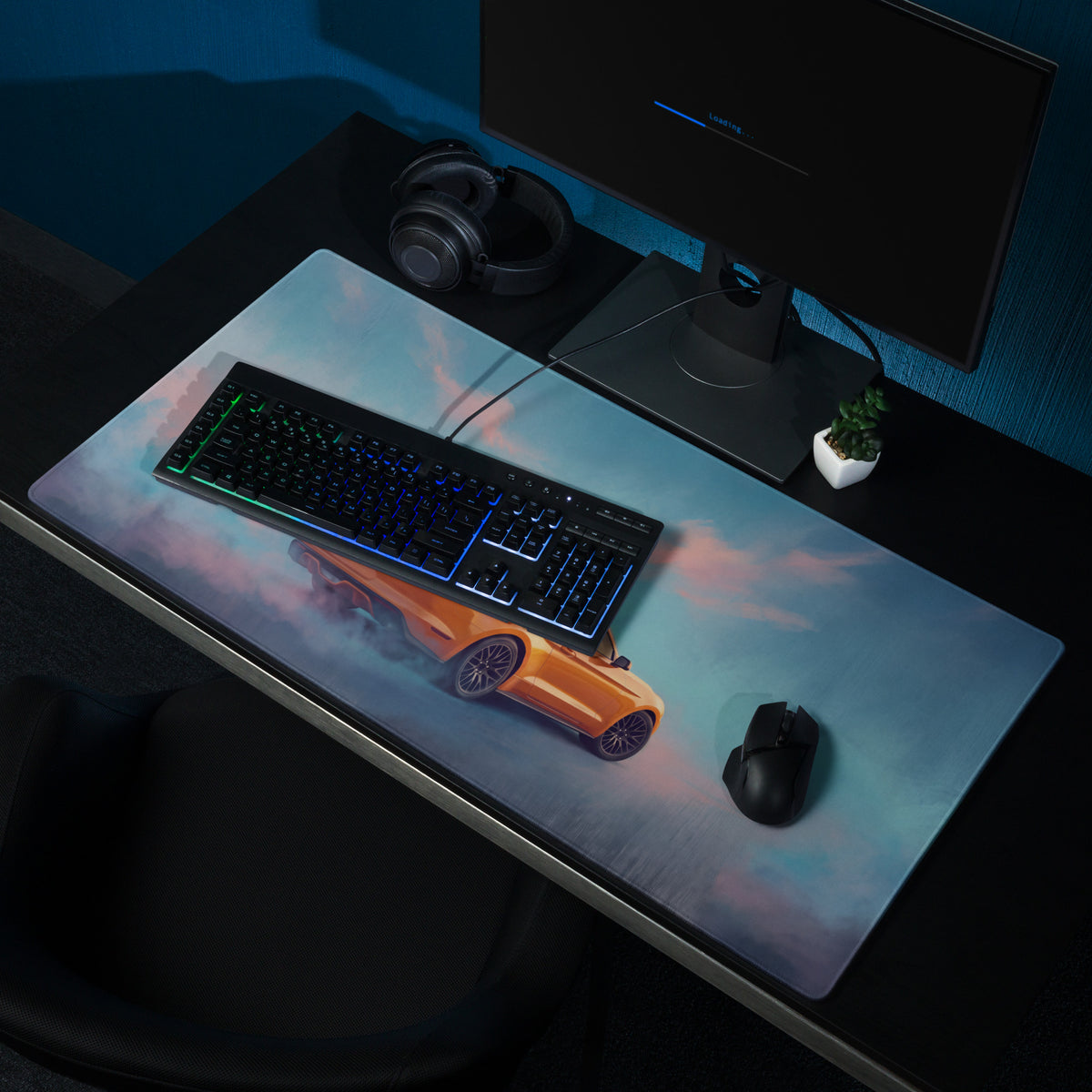 Ford Mustang Inspired Orange Fury Rear Desk Pad – Extended Non-Slip PC Mouse Mat