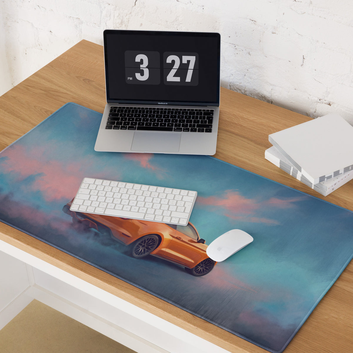Ford Mustang Inspired Orange Fury Rear Desk Pad – Extended Non-Slip PC Mouse Mat